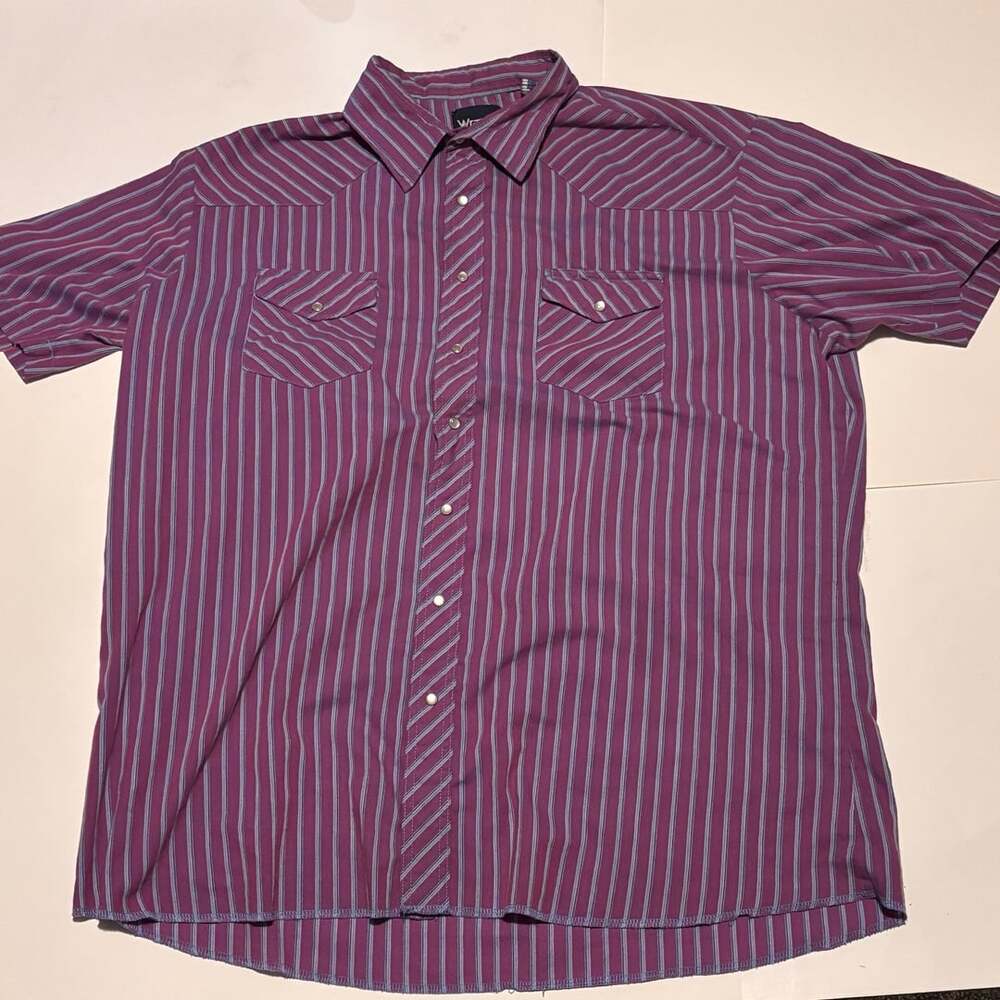Wrangler Western Shirt Short Sleeve Purple Stripe Pearl Snap Men 2XLT
